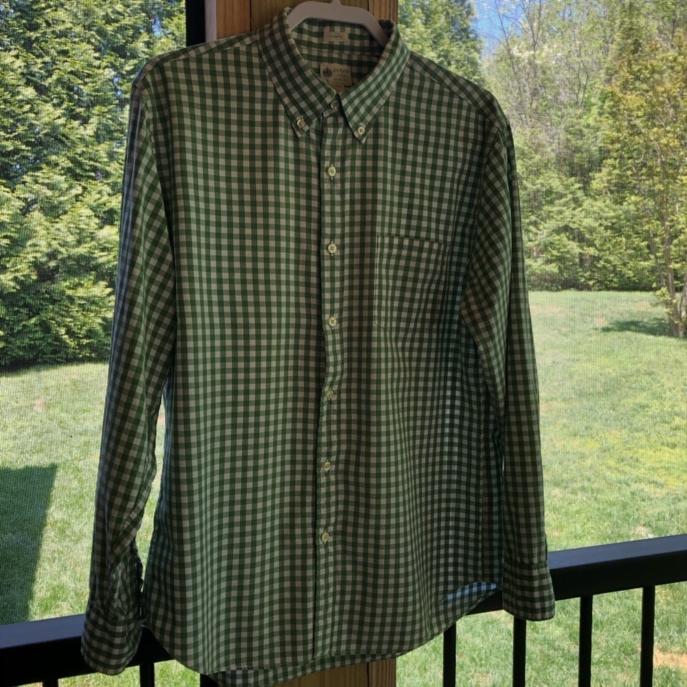 J Crew Gingham Washed Casual
Men's Green/White Dress Shirt Size L